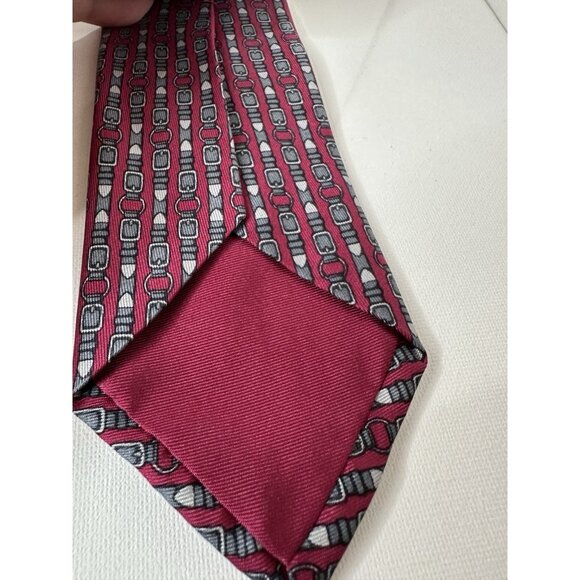 Vintage Hermes Red Buckle Print Men’s Neck Tie - Picture 3 of 6